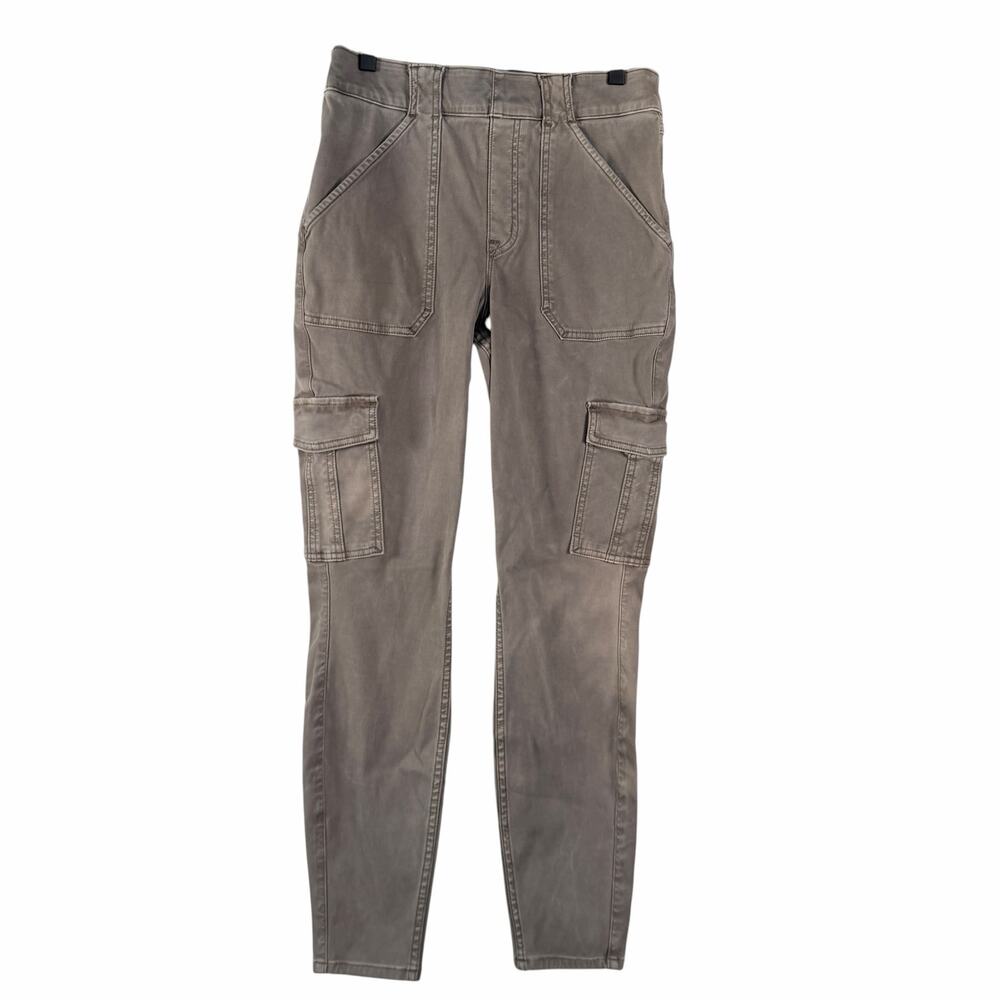 Spanx Twill Skinny Ankle Cargo Pants Green Stretch High Waist Womens Size L - Picture 2 of 10
